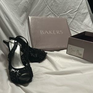 Bakers black beaded net, back strap, open toe